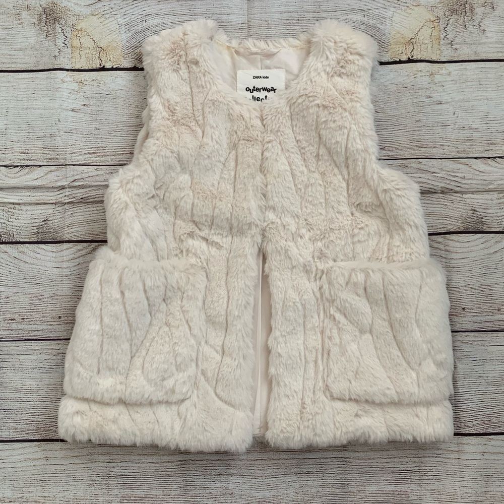 Zara Kids Cream Faux Fur Vest